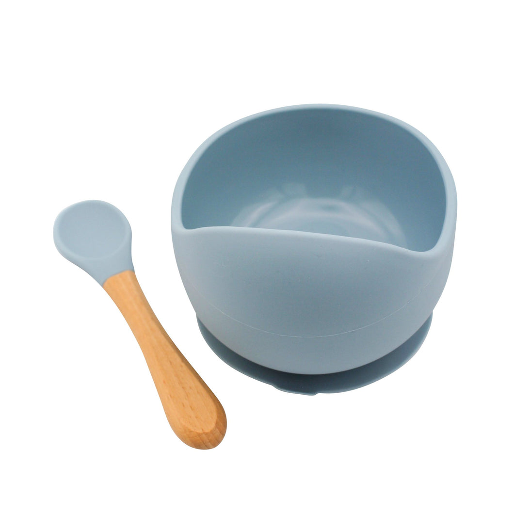 Dusty Blue Bowl & Wooden Spoon Set